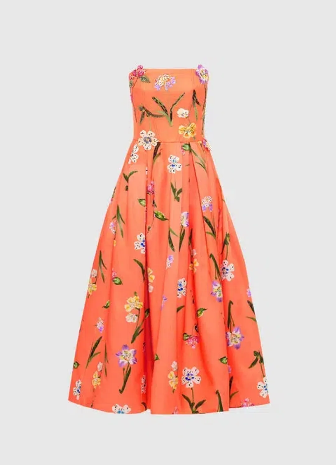 Leo Lin Lynn Bustier Midi Dress Coral Floral Size 14 for rent on The Volte - main image