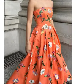 Leo Lin Lynn Bustier Midi Dress Coral Floral Size 10 for rent on The Volte - image 2