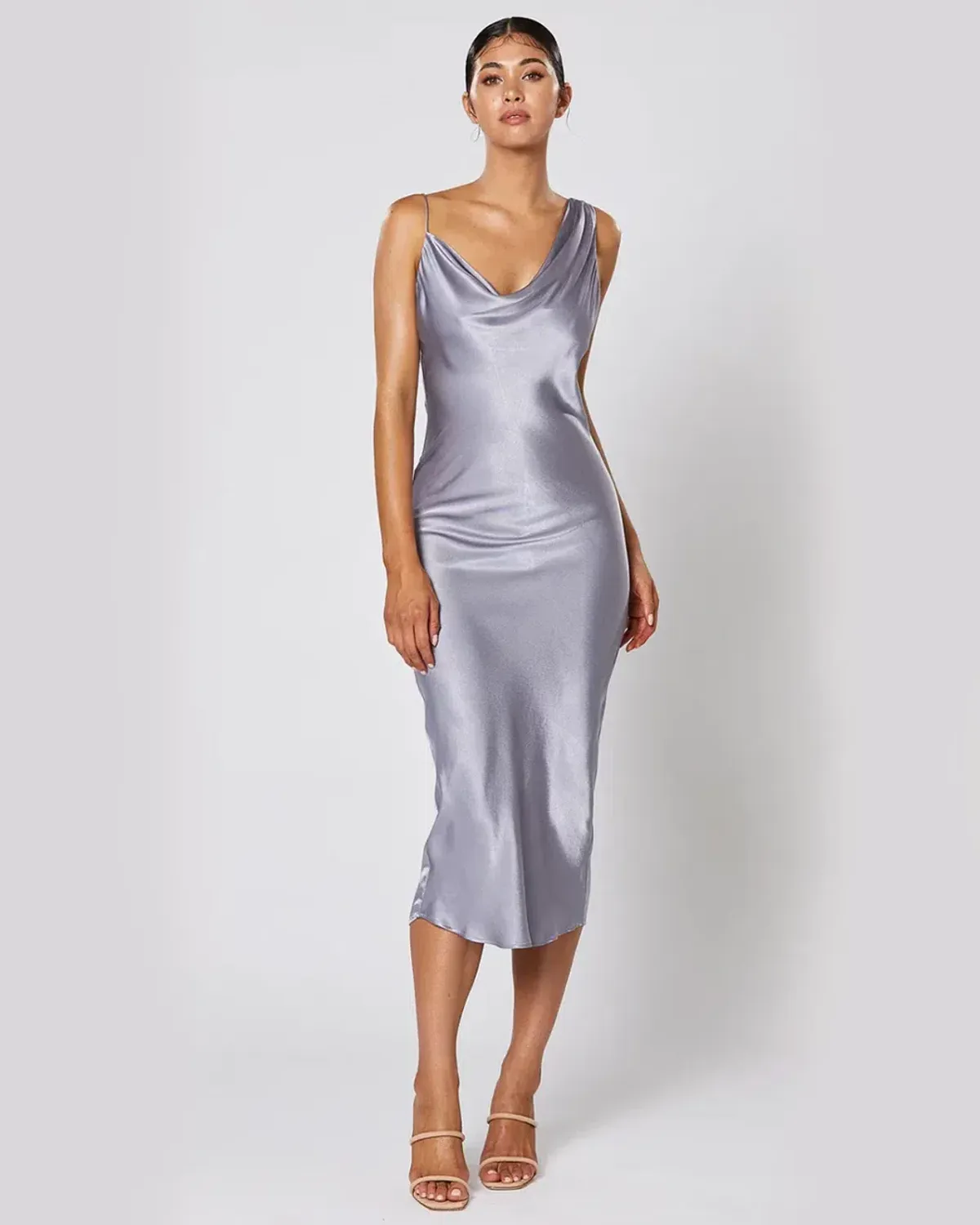 Winona Cara Midi Slip Dress in Steel Grey Size AU 14  for rent on The Volte - main image