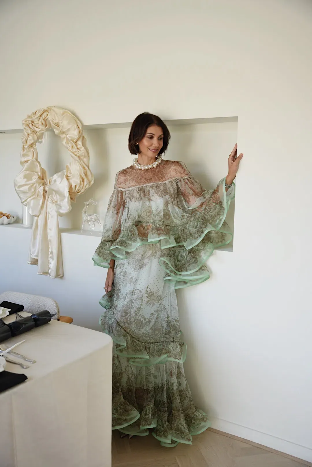 Zimmermann Crush Top & Maxi Skirt Set Green Size AU 6 for rent on The Volte - main image