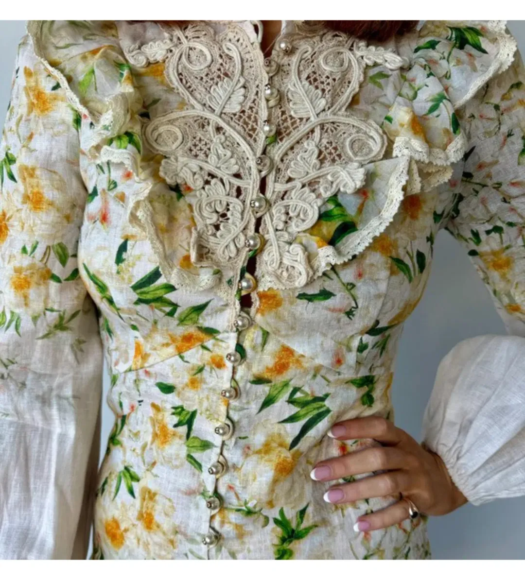 Zimmermann Coaster Battenburg Mini Dress in Blush Garden Floral Size 0/AU 8 for rent on The Volte - main image