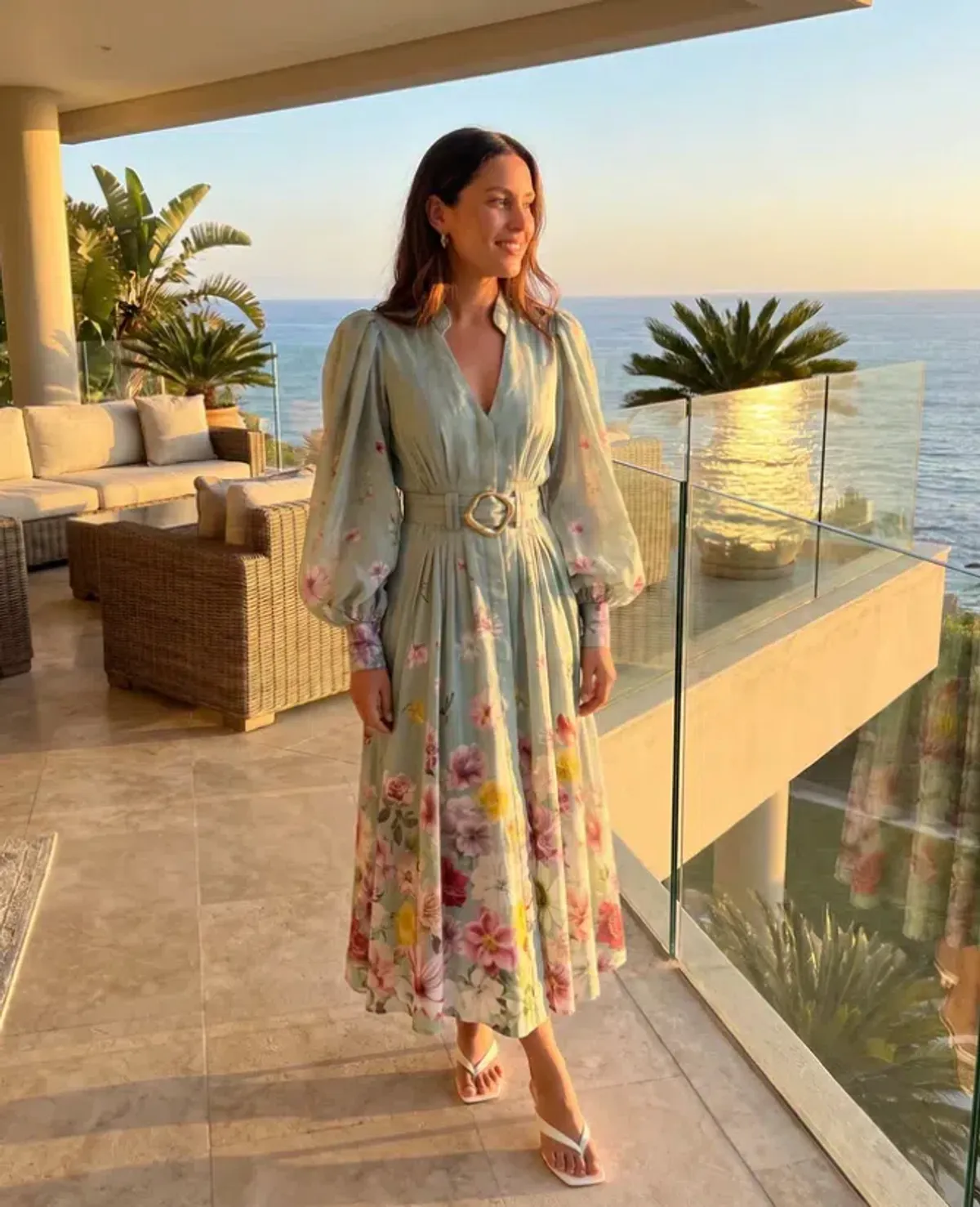 Aje Fleur Shirt Dress Mist Collage Floral Size 10 for rent on The Volte - main image