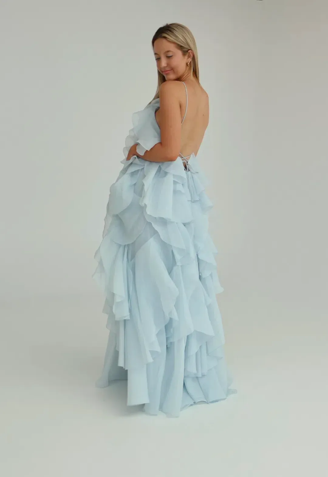 Aje Pandorea Layered Maxi Dress Silver Blue Size AU 8 for rent on The Volte - main image