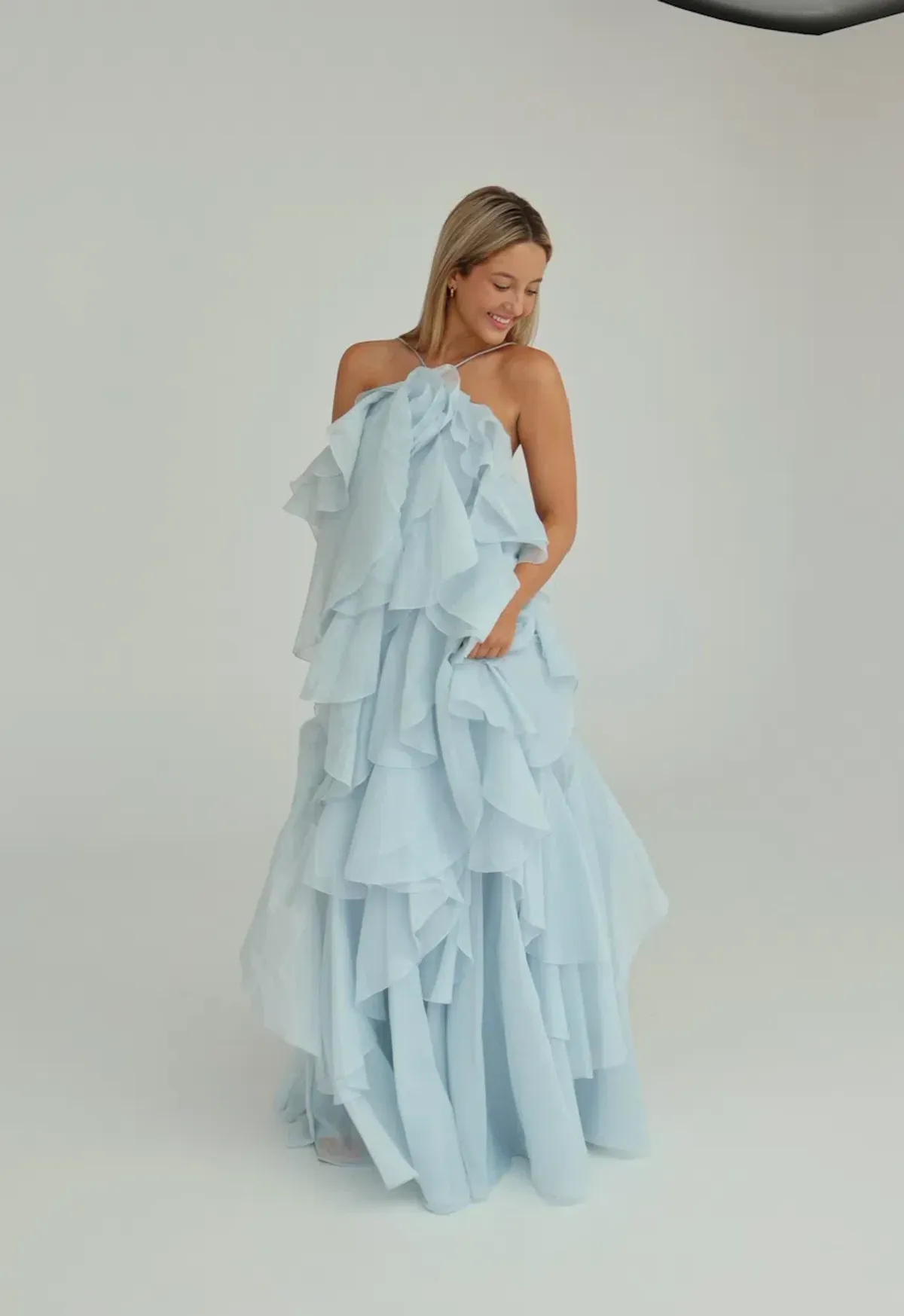 Aje Pandorea Layered Maxi Dress Silver Blue Size AU 8 for rent on The Volte - main image