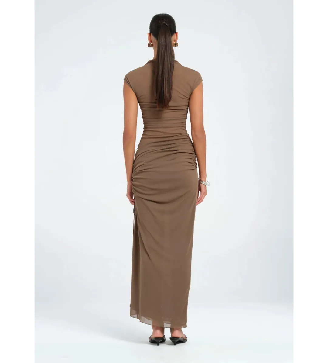 Benni Milo Mesh Maxi Dress in Mushroom Size M / AU 10 for rent on The Volte - main image