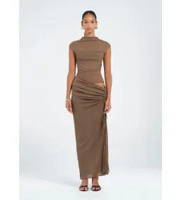 Benni Milo Mesh Maxi Dress in Mushroom Size M / AU 10 for rent on The Volte - image 1