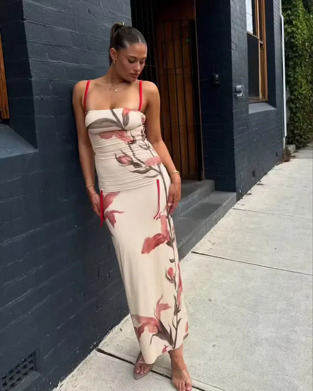 Sir the Label Hana Ruched Midi Dress Gladioli Print Size 2 / AU 10 for rent on The Volte - main image