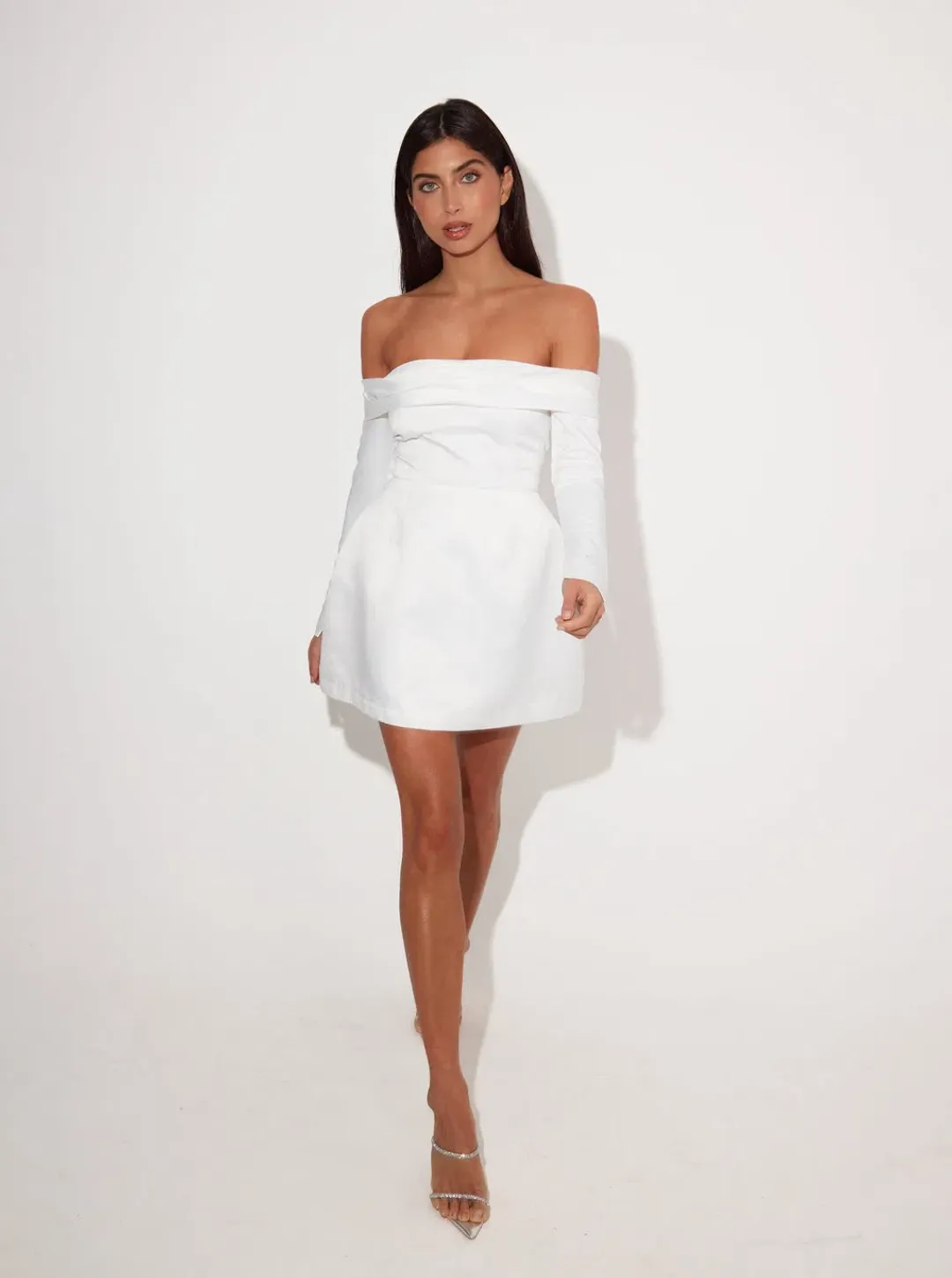 Odd Muse The Ultimate Muse Satin Bardot Mini Dress White Size S / AU 8 for rent on The Volte - main image