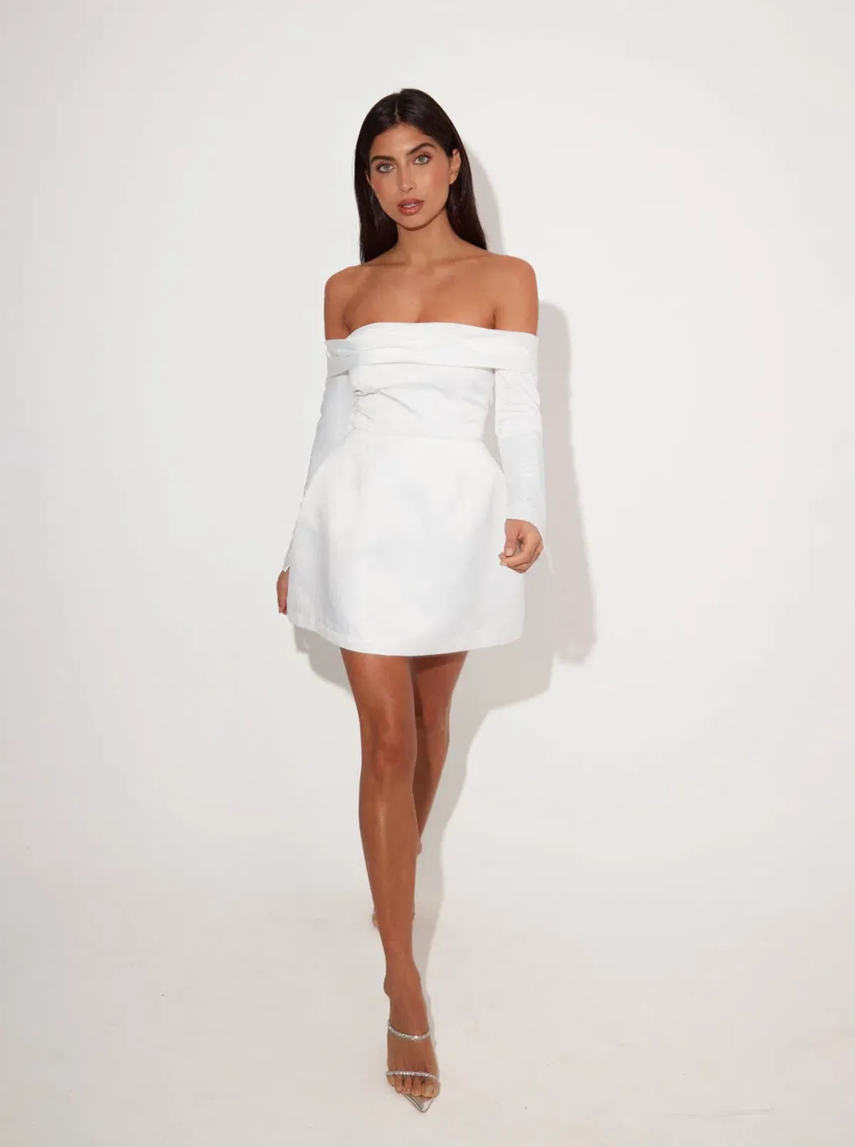 Odd Muse The Ultimate Muse Satin Bardot Mini Dress White Size S / AU 8 for rent on The Volte - main image