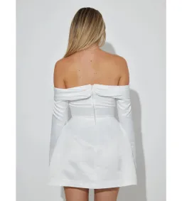 Odd Muse The Ultimate Muse Satin Bardot Mini Dress White Size S / AU 8 for rent on The Volte - image 3