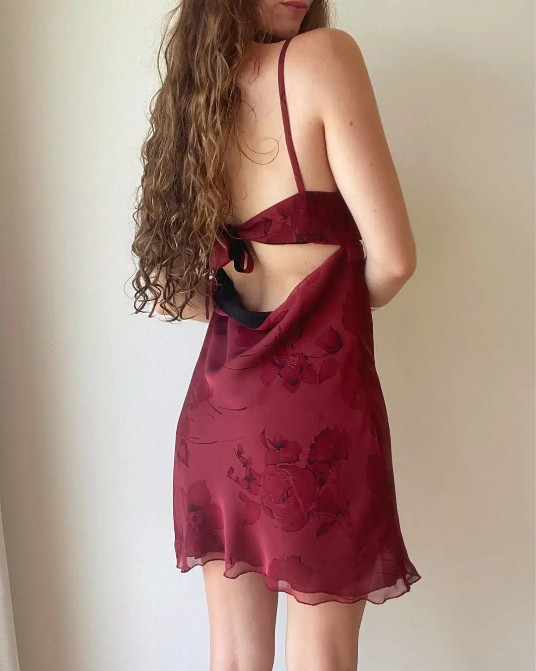 Oletta One of a Kind Burgandy Floral Mini Dress for rent on The Volte - main image