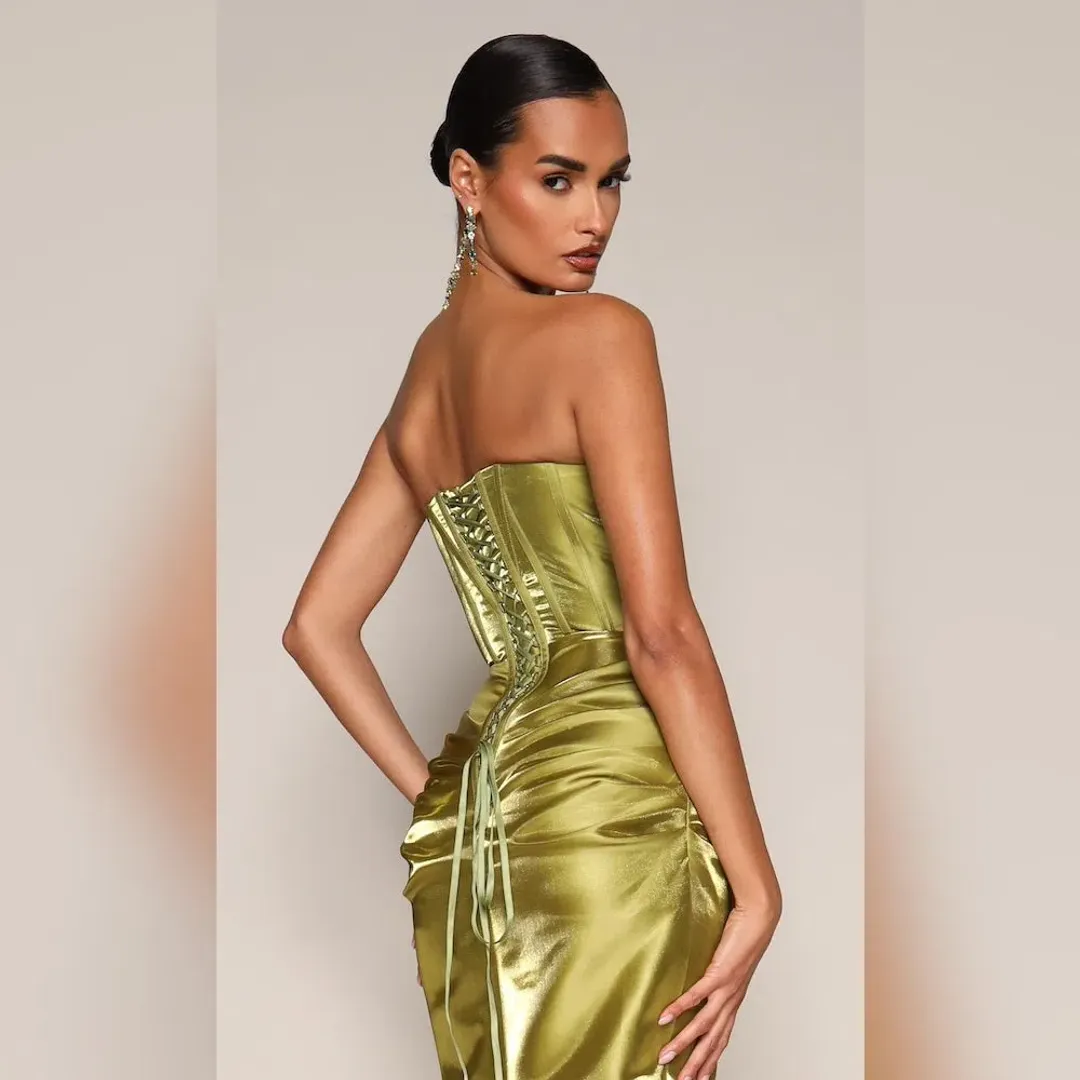 Moda Glam Talia Strapless Corset Gown Green Size 8 for rent on The Volte - main image