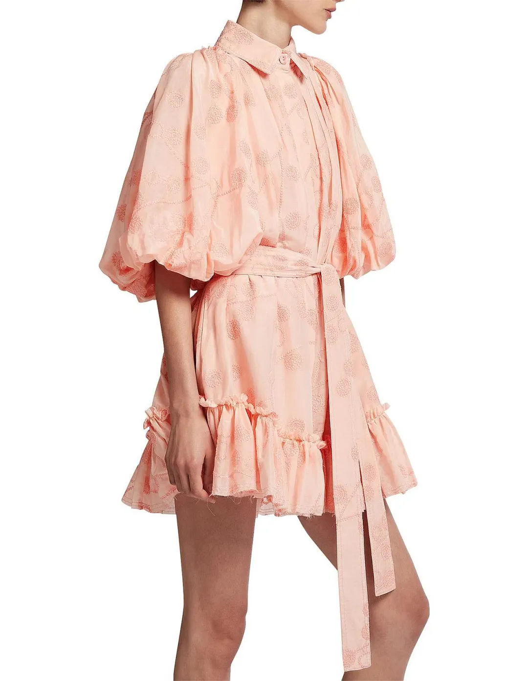 Aje Textural Puff Sleeve Mini Dress Peach Size 10 for rent on The Volte - main image