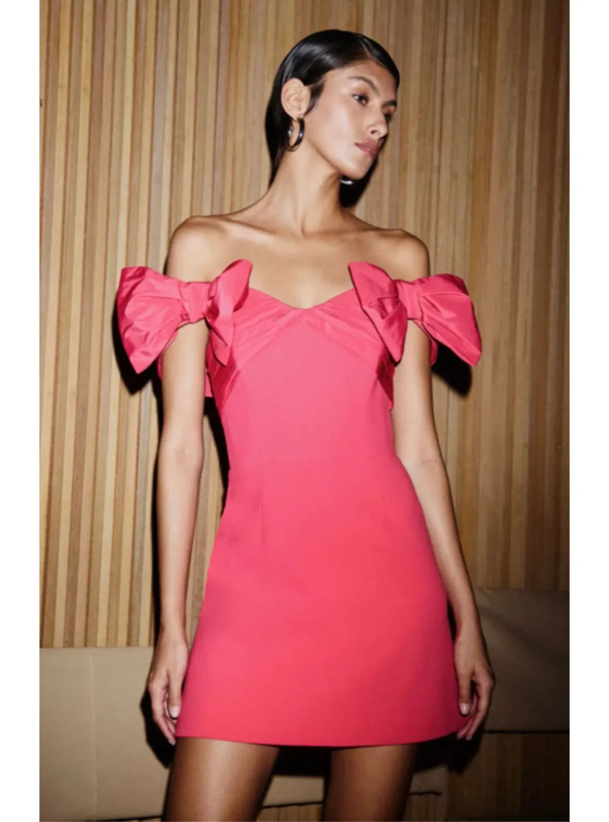 Rebecca Vallance Posey Off Shoulder Mini Dress Pink Size 10 for rent on The Volte - main image