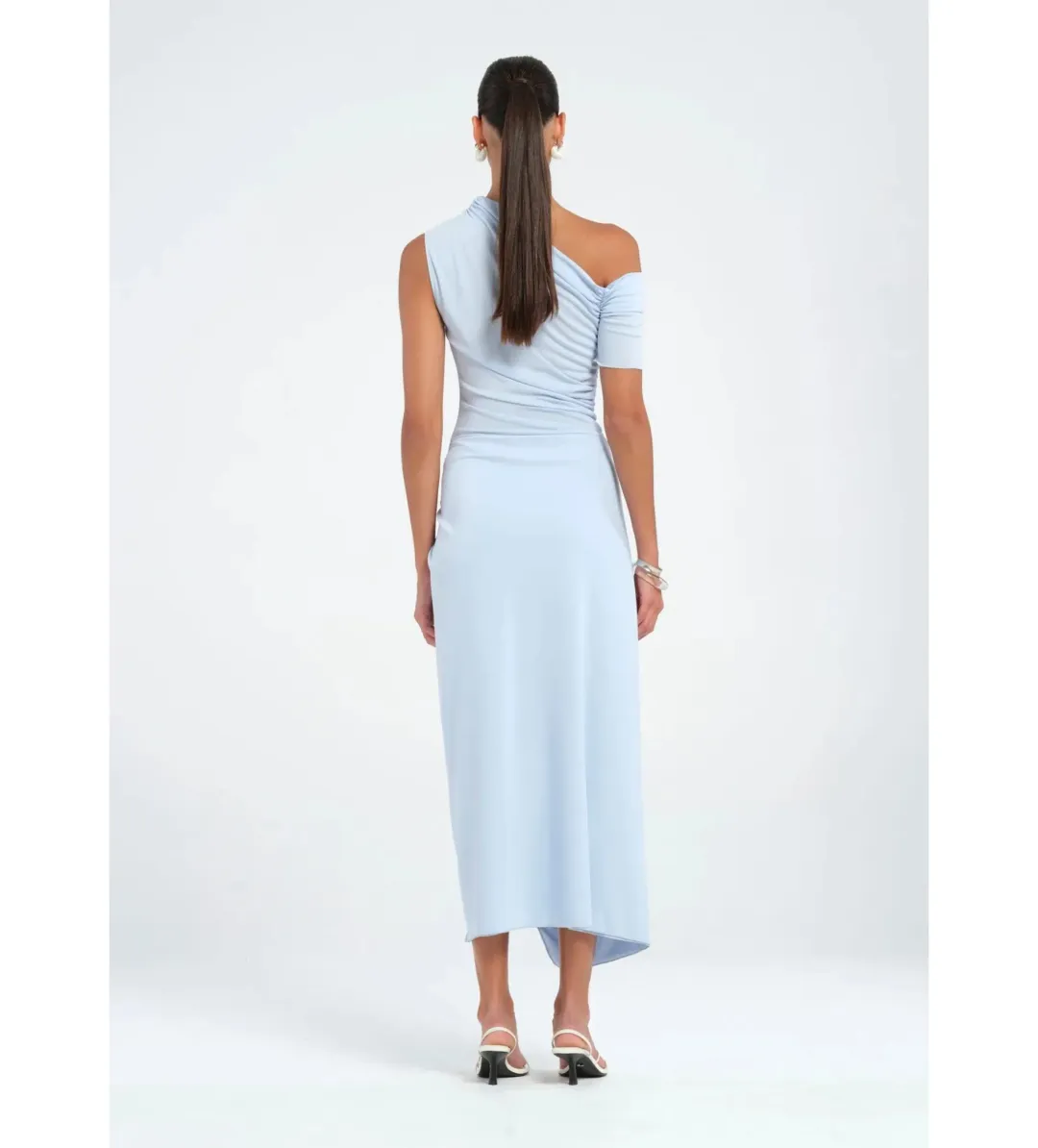 Benni Cleo One Shoulder Maxi Dress in Sky Blue Size AU 10 for rent on The Volte - main image