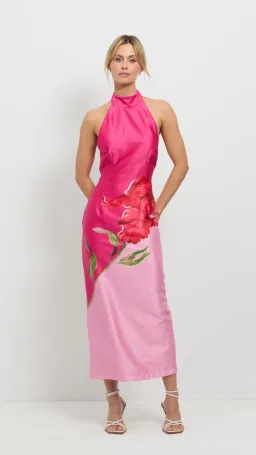 Pasduchas Pompon Halter Midi Dress Pink Size AU 10 for rent on The Volte - image 1