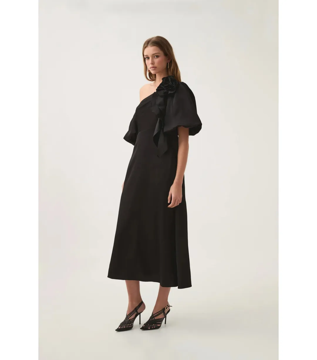 Aje Magnetic Draped Midi Dress Black Size AU 8 for rent on The Volte - main image