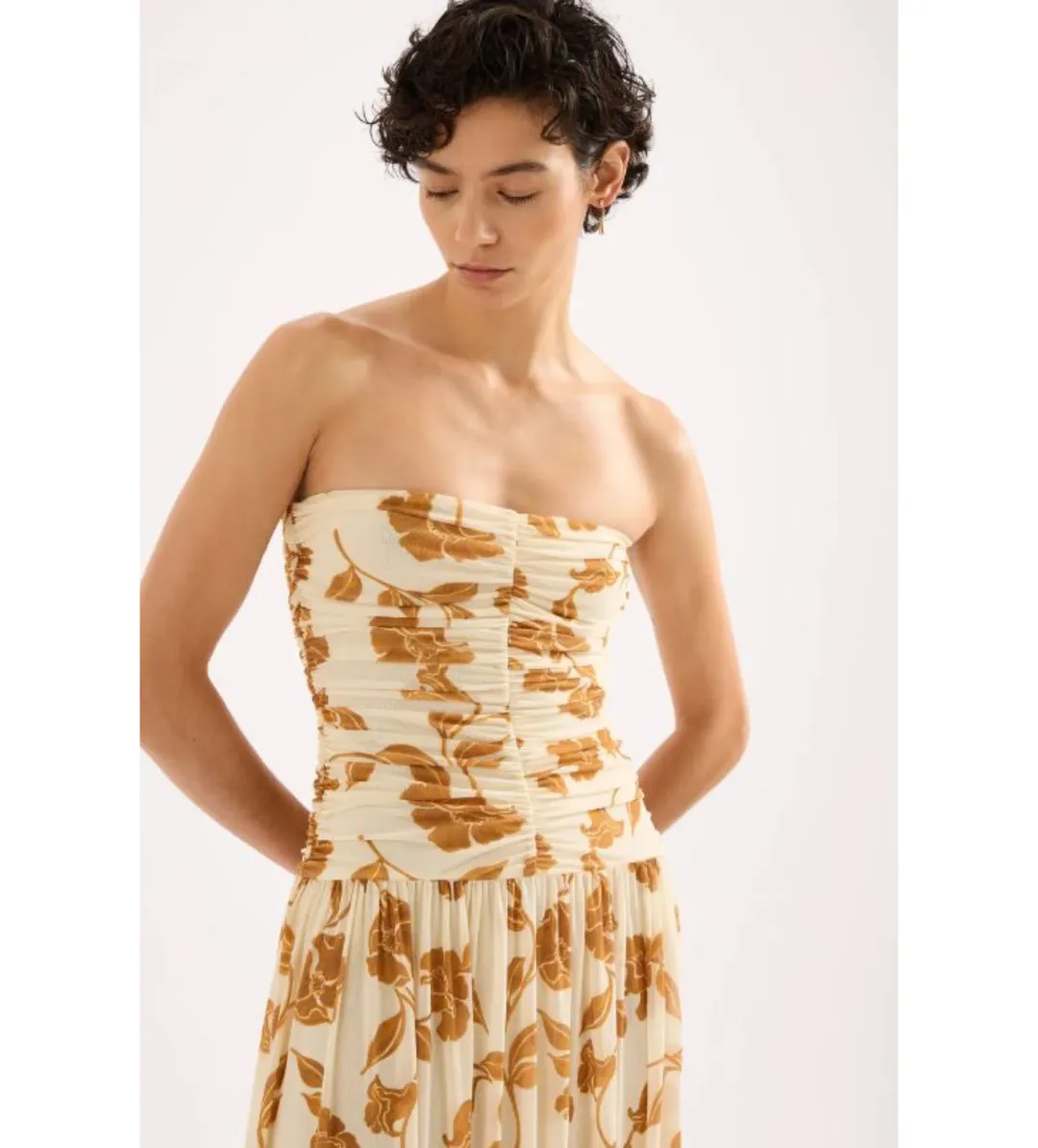 Nude Lucy Roshanne Mesh Maxi Dress Cream Floral Size XS / AU 6 for rent on The Volte - main image