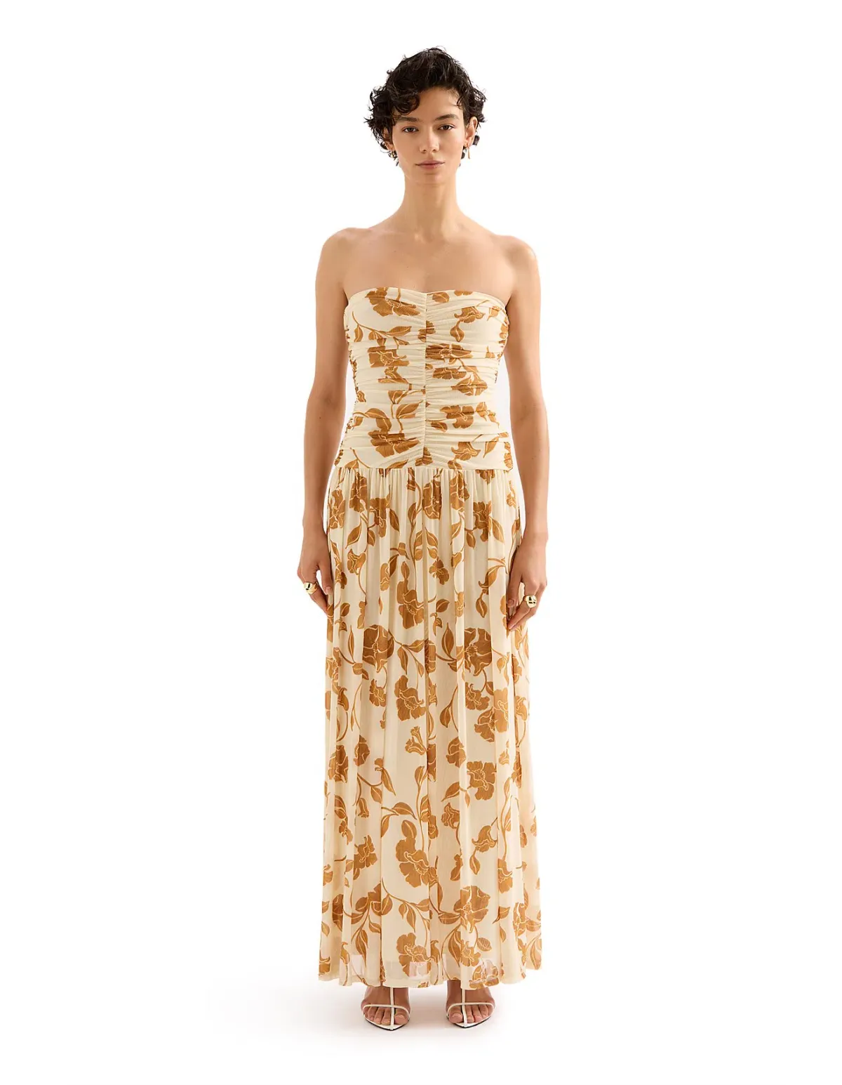 Nude Lucy Roshanne Mesh Maxi Dress Cream Floral Size XS / AU 6 for rent on The Volte - main image