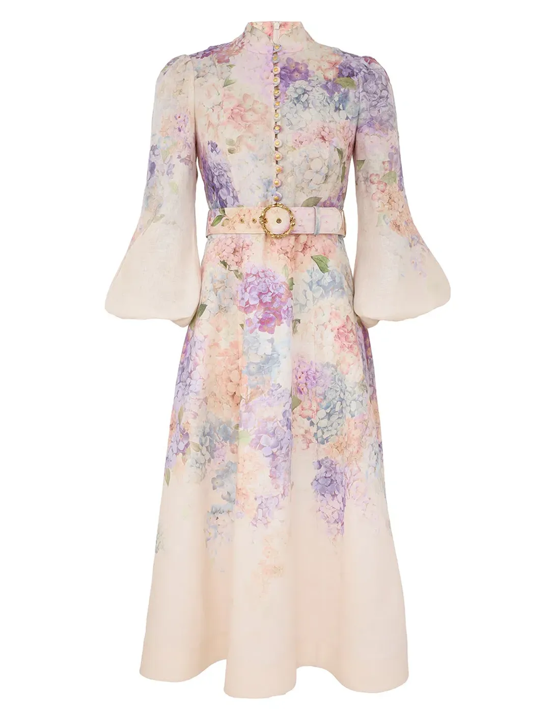 Zimmermann Dawning Buttoned Midi Dress in Multi Hydrangea Size 2 / AU 12 for rent on The Volte - main image