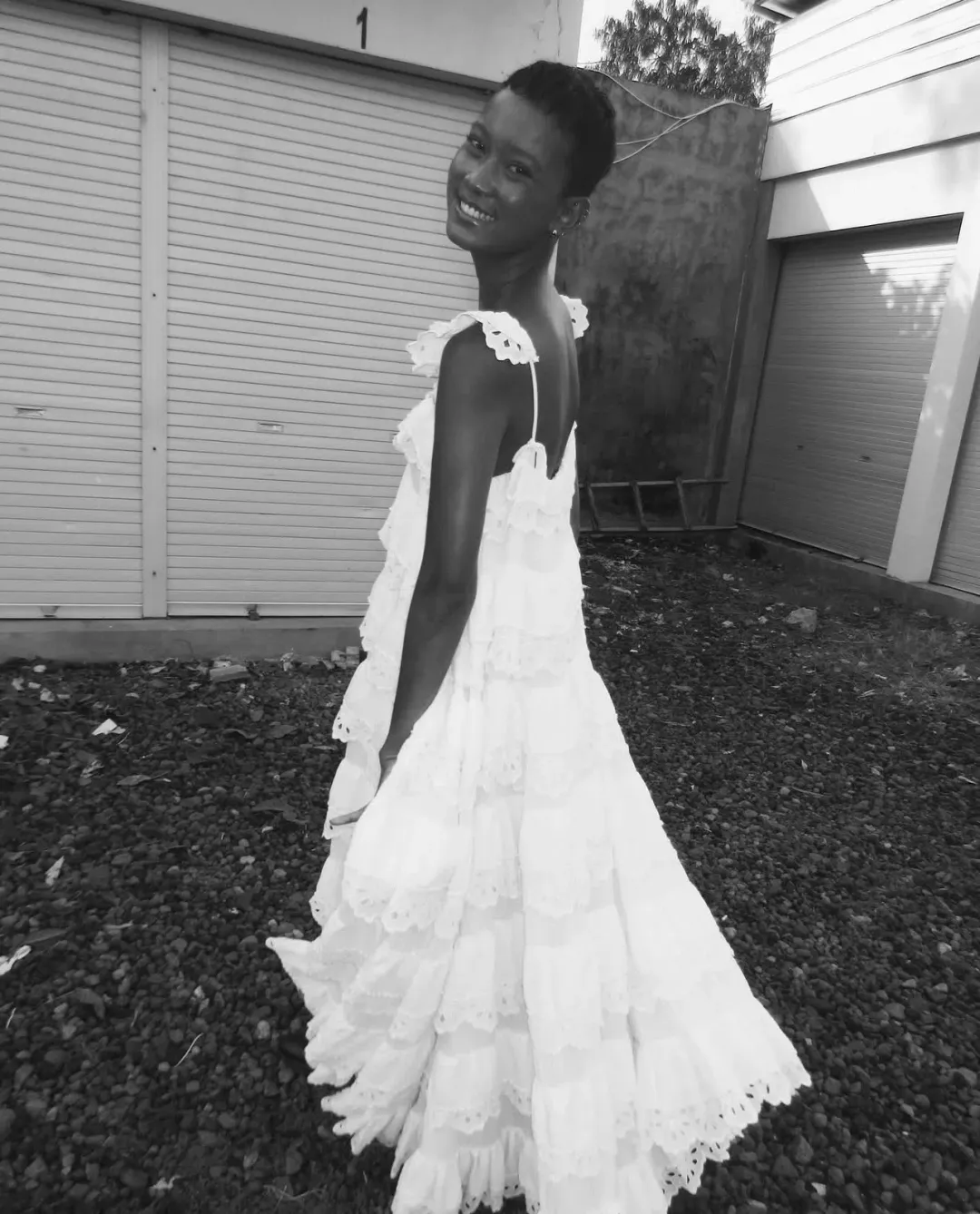 Innika Choo Schiffli Lace Frill Maxi Dress White Size 18 for rent on The Volte - main image