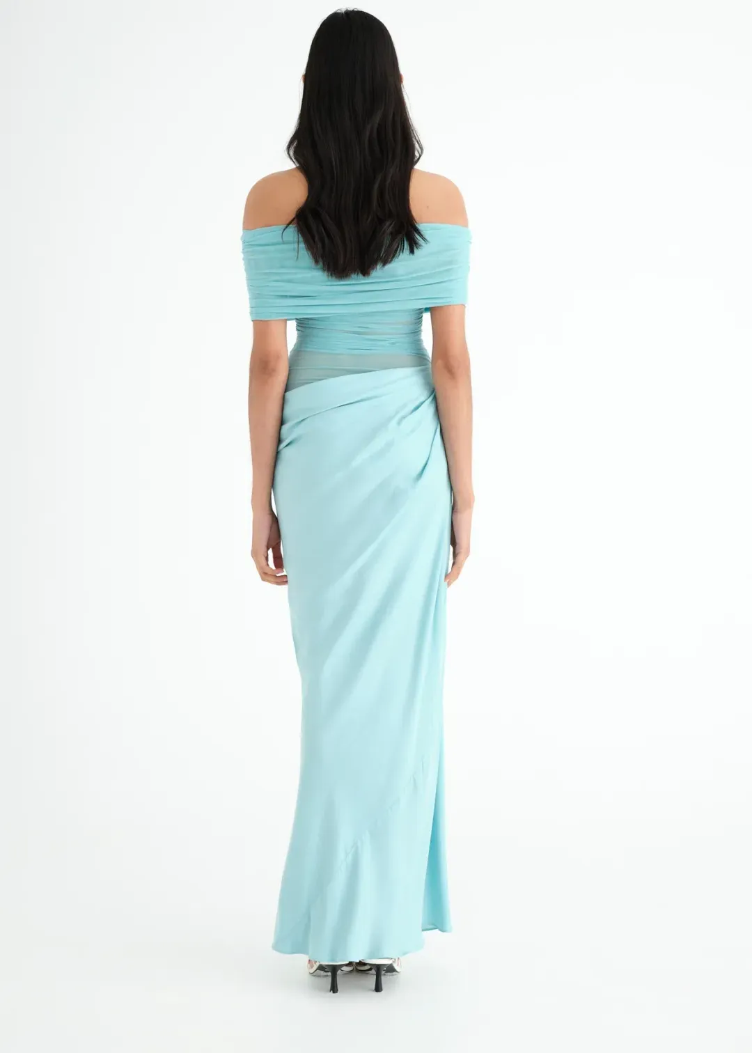 Benni Nico Off Shoulder Maxi Dress Aquamarine Blue Size 10 for rent on The Volte - main image