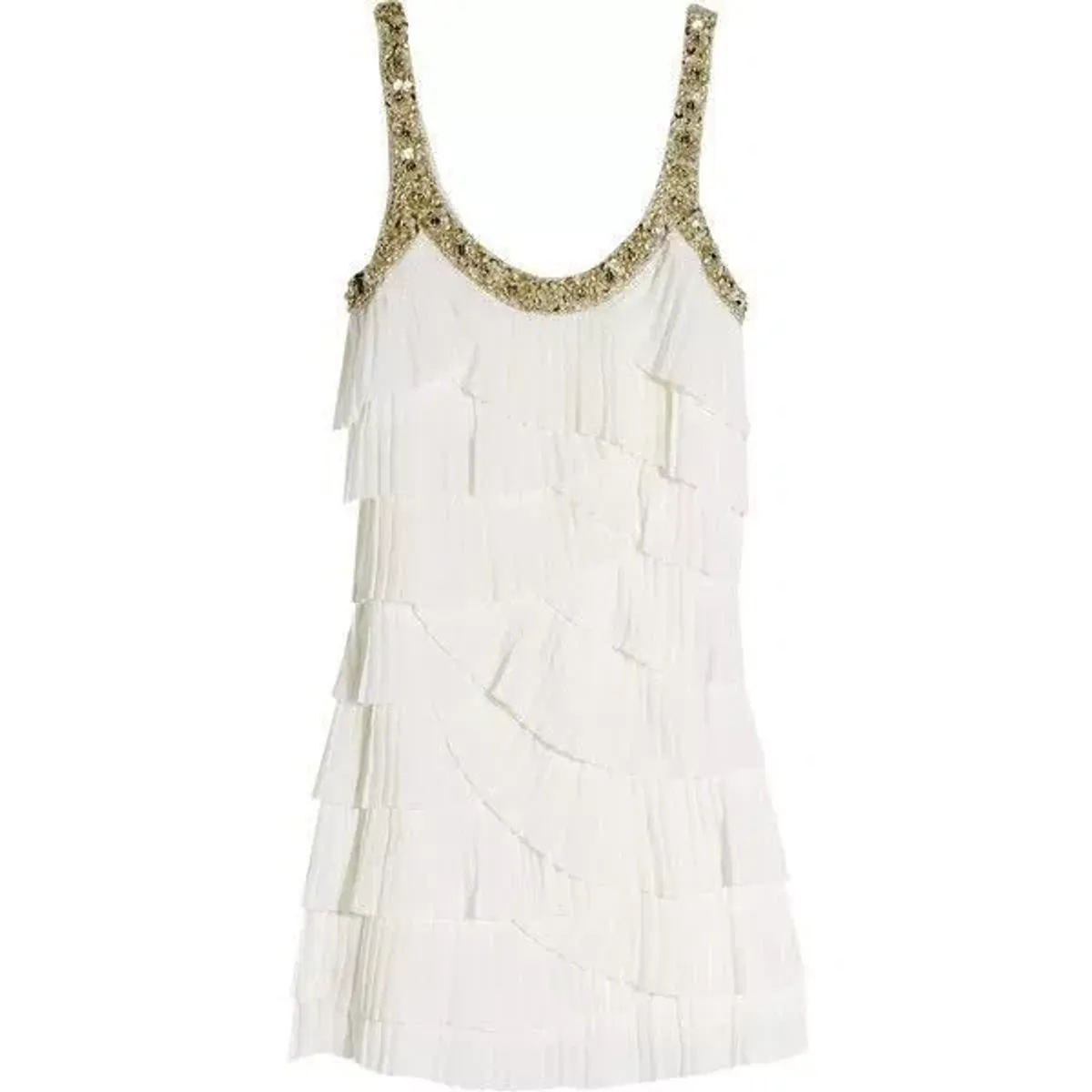 Rachel Gilbert Pleated Beaded Mini Dress White Size AU 8 for rent on The Volte - main image