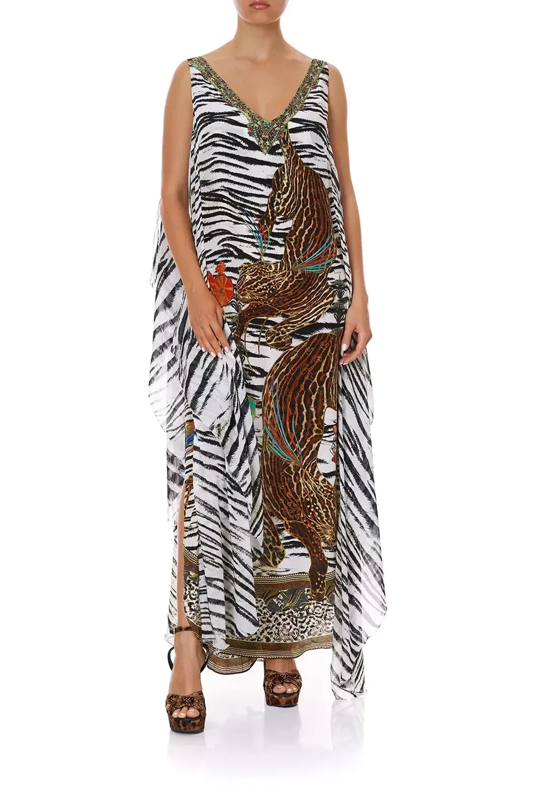 Camilla Cosmic Conflict Maxi Silk Dress Kaftan Size 14 for rent on The Volte - main image