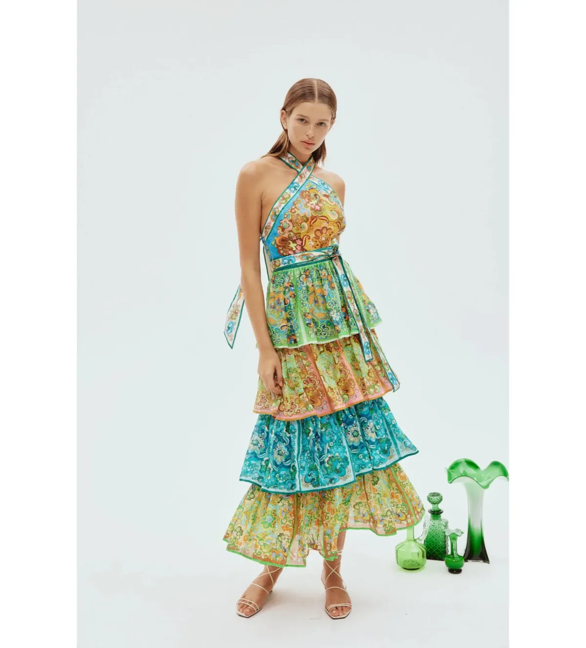 Alemais Dreamer Halter Tier Dress Multi Size AU 8 for rent on The Volte - main image
