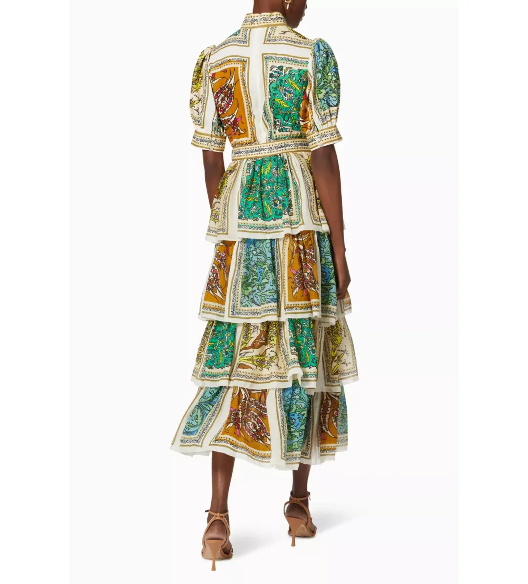 Alemais Delphine Tiered Linen Midi Dress Print Size 10 for rent on The Volte - main image