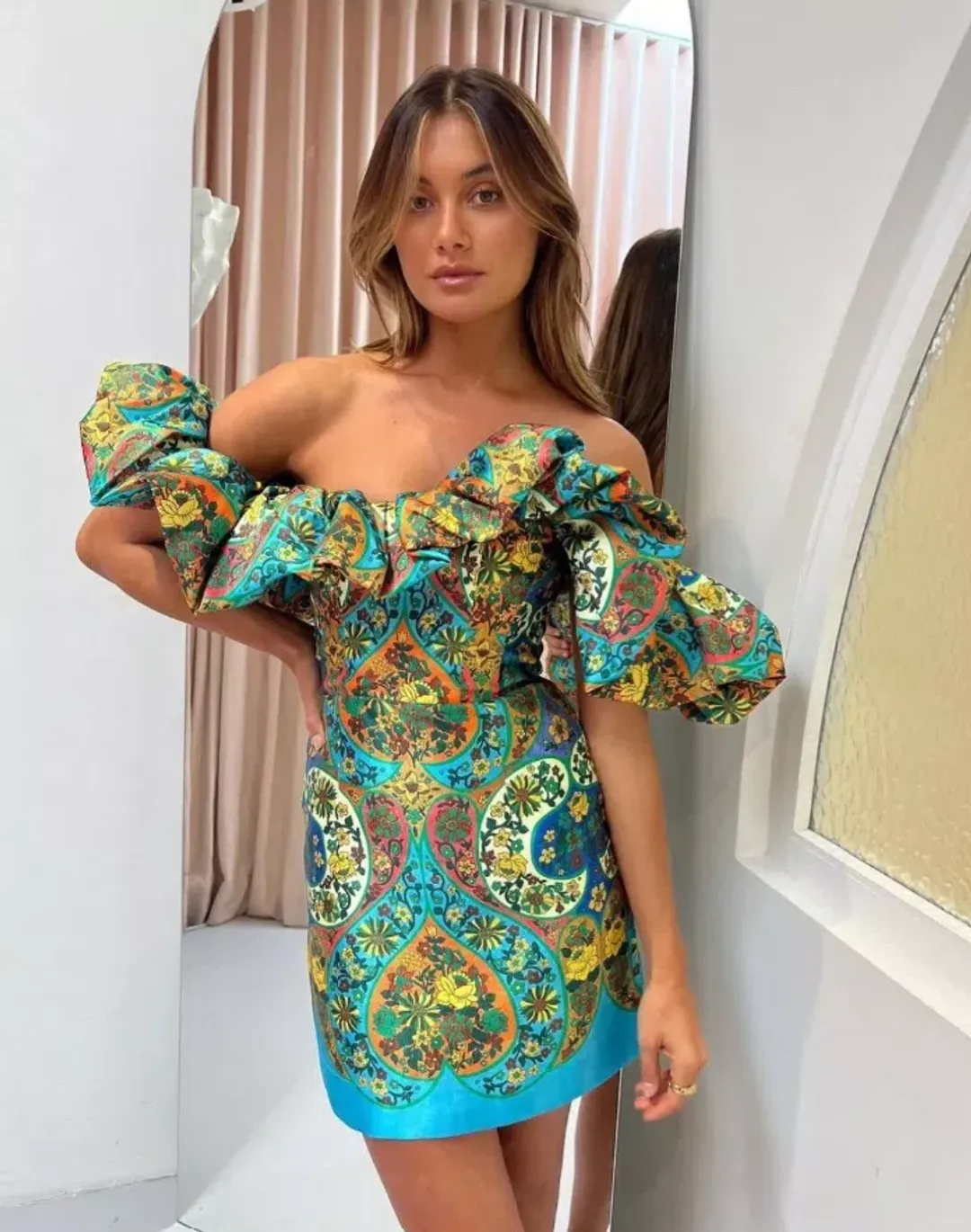 Alemais Sofie Off the Shoulder Mini Dress Multi Size 10 for rent on The Volte - main image