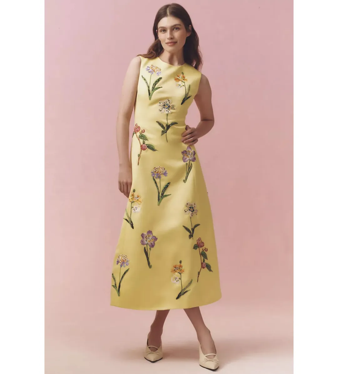 Leo Lin Wildflower Print Sleeveless Midi Dress Sorbet Size 16 for rent on The Volte - main image