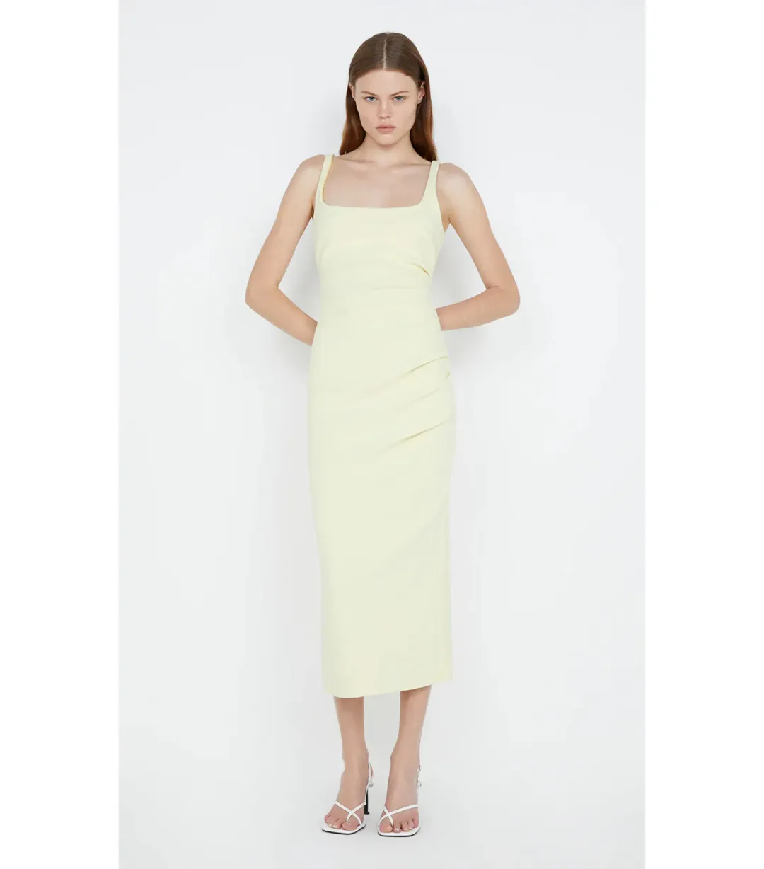 Bec & Bridge Karina Tuck Midi Dress Lemon Size AU 12 for rent on The Volte - main image