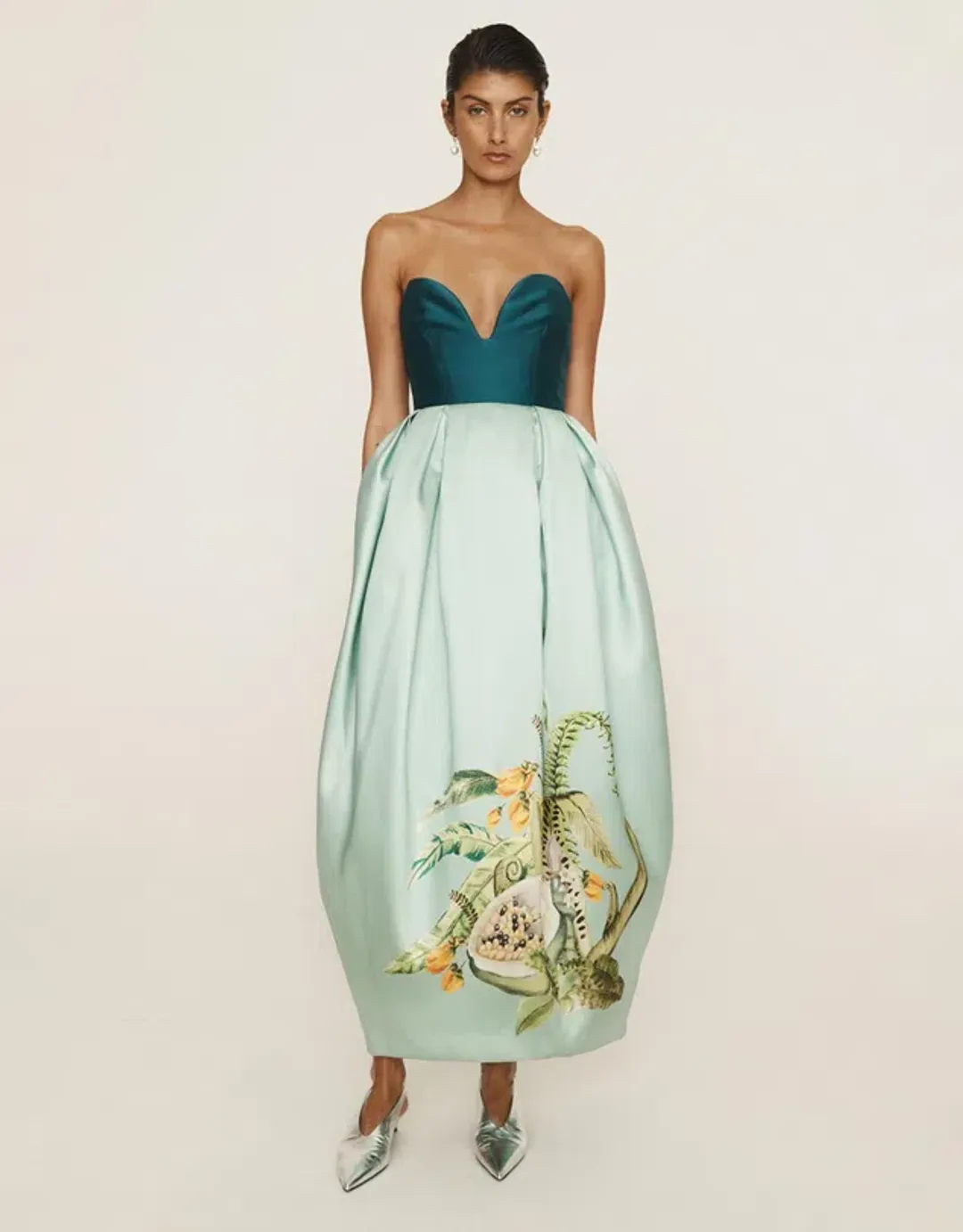 Alemais Anita Gown Midi Satin Strapless Green Size AU 8 for rent on The Volte - main image