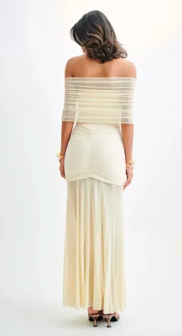 Meshki Caspian Slinky Mesh Off Shoulder Maxi Dress Ivory Size 6 for rent on The Volte - image 2