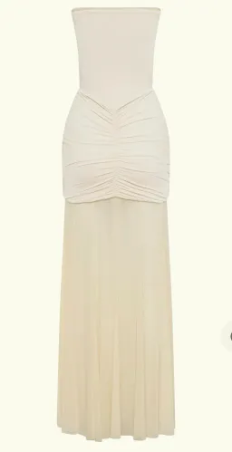 Meshki Caspian Slinky Mesh Off Shoulder Maxi Dress Ivory Size 6 for rent on The Volte - image 9
