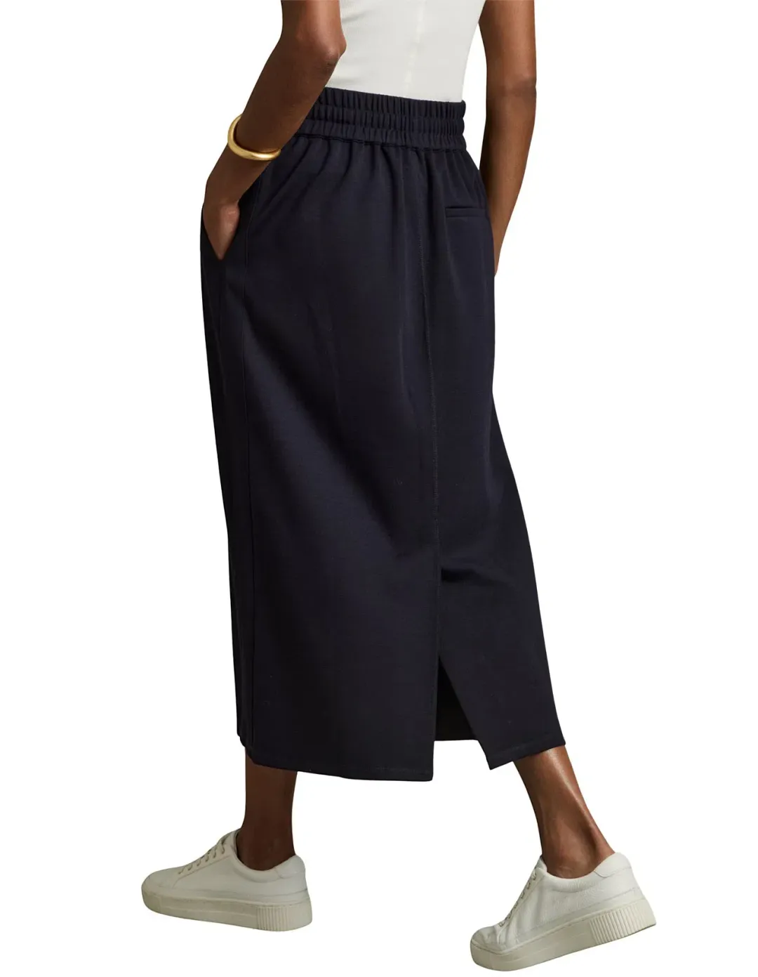 Reiss Nora Ruched Jersey Midi Skirt Navy Size AU 12 for rent on The Volte - main image