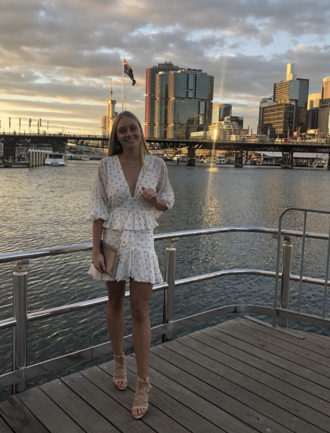 Shona Joy Sophia Plunged Ruffle Mini Dress White/Nude Spot Size 8 for rent on The Volte - main image