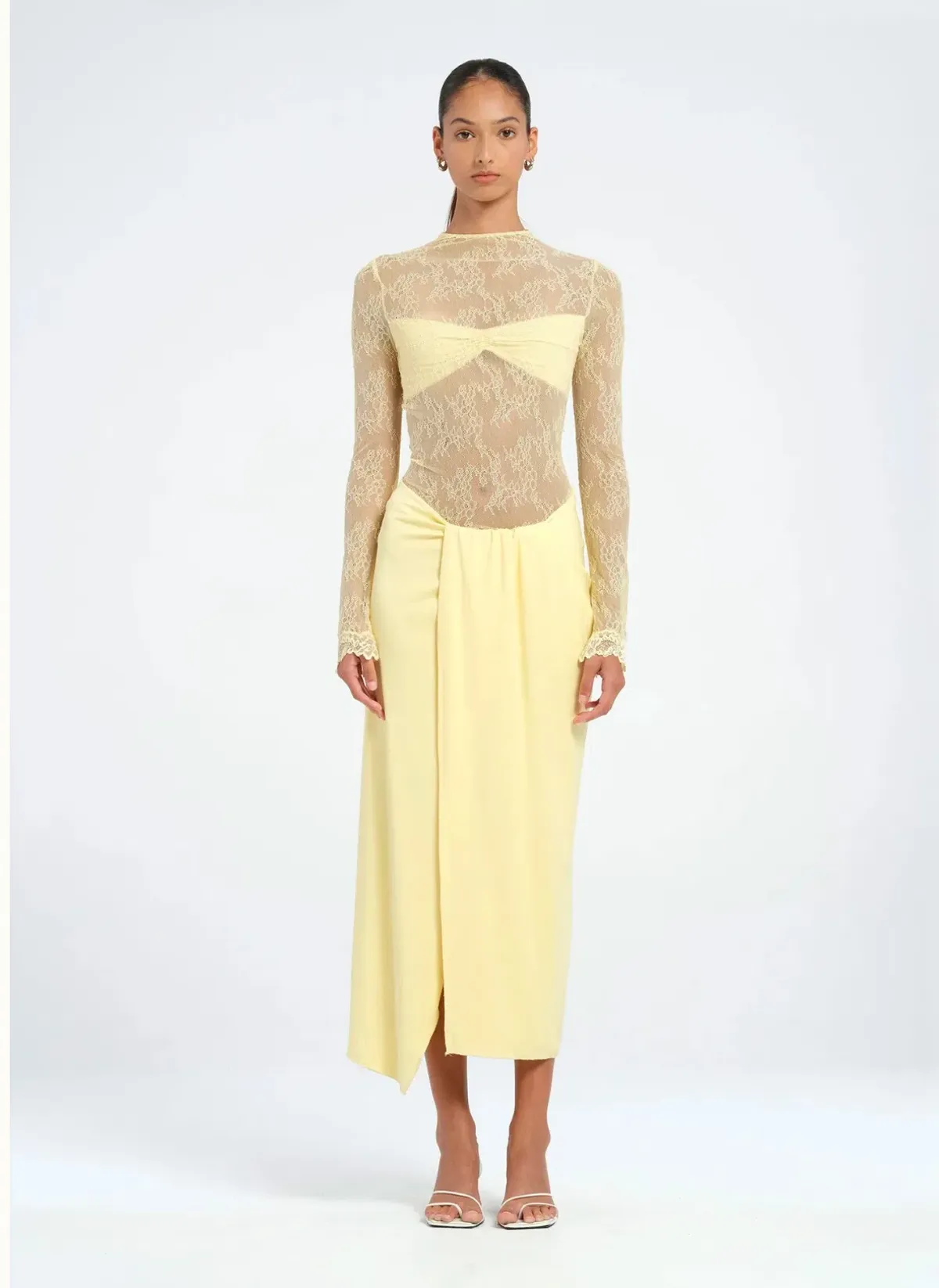 Benni Colton Midi Dress in Butter Size 8 for rent on The Volte - main image