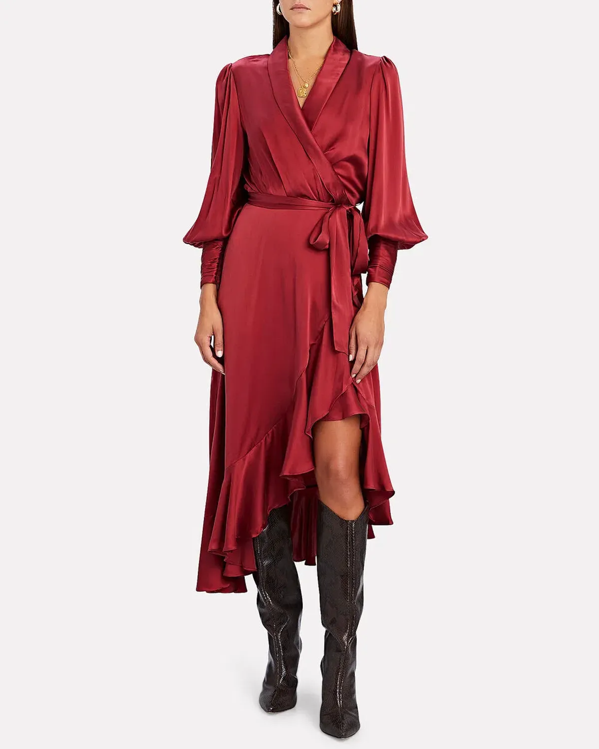 ZIMMERMANN Red Silk Wrap Midi Dress Size 8-10 for rent on The Volte - main image