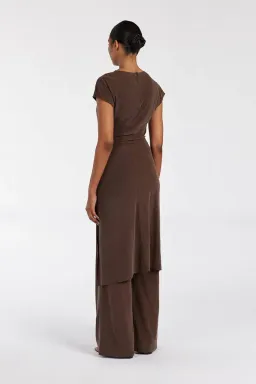 Dissh Rio Bitter Choc Draped Tunic Top & Wide Leg Modal Pant Set Brown Size 8 for rent on The Volte - image 5