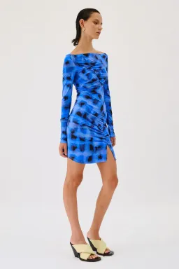 Suboo Shibori Long Sleeve Off Shoulder Dress Mini Blue Size 8 for rent on The Volte - image 2