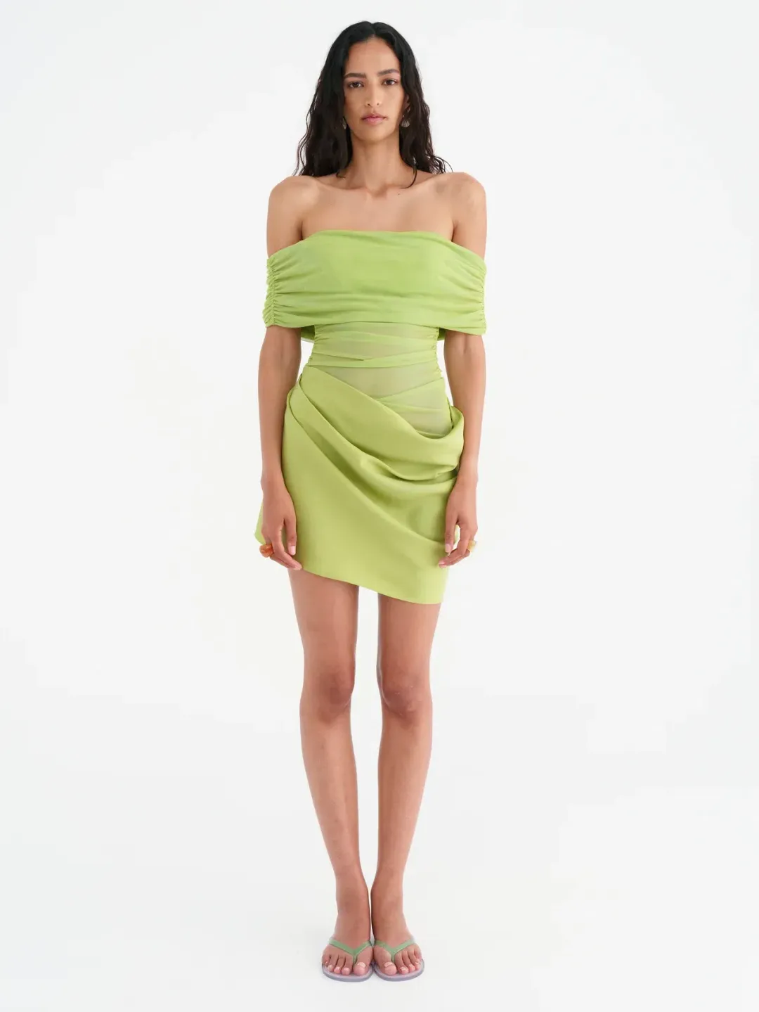 BENNI Nico Off Shoulder Mini Dress Green Size 8  for rent on The Volte - main image