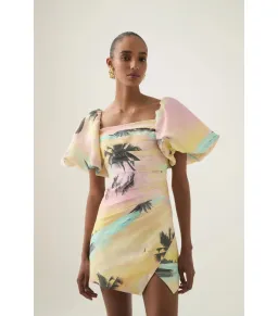 Aje Paradise Wrap Front Mini Dress Sunset Sky Size AU 10 for rent on The Volte - image 3