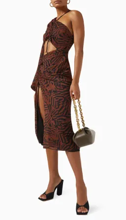 MISHA Bernadette Zebra Print Midi Dress Brown Size 8 for rent on The Volte - image 2