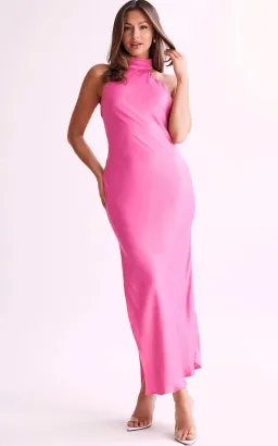 Meshki Claire Satin Drape Back Maxi Dress Pink Size S/AU 8 for rent on The Volte - image 1