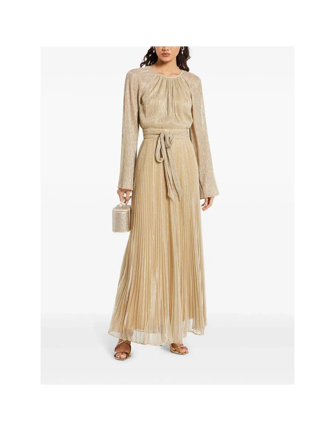 Simkhai Long Sleeve Belted Maxi Gown Gold Size 12/8 for rent on The Volte - main image