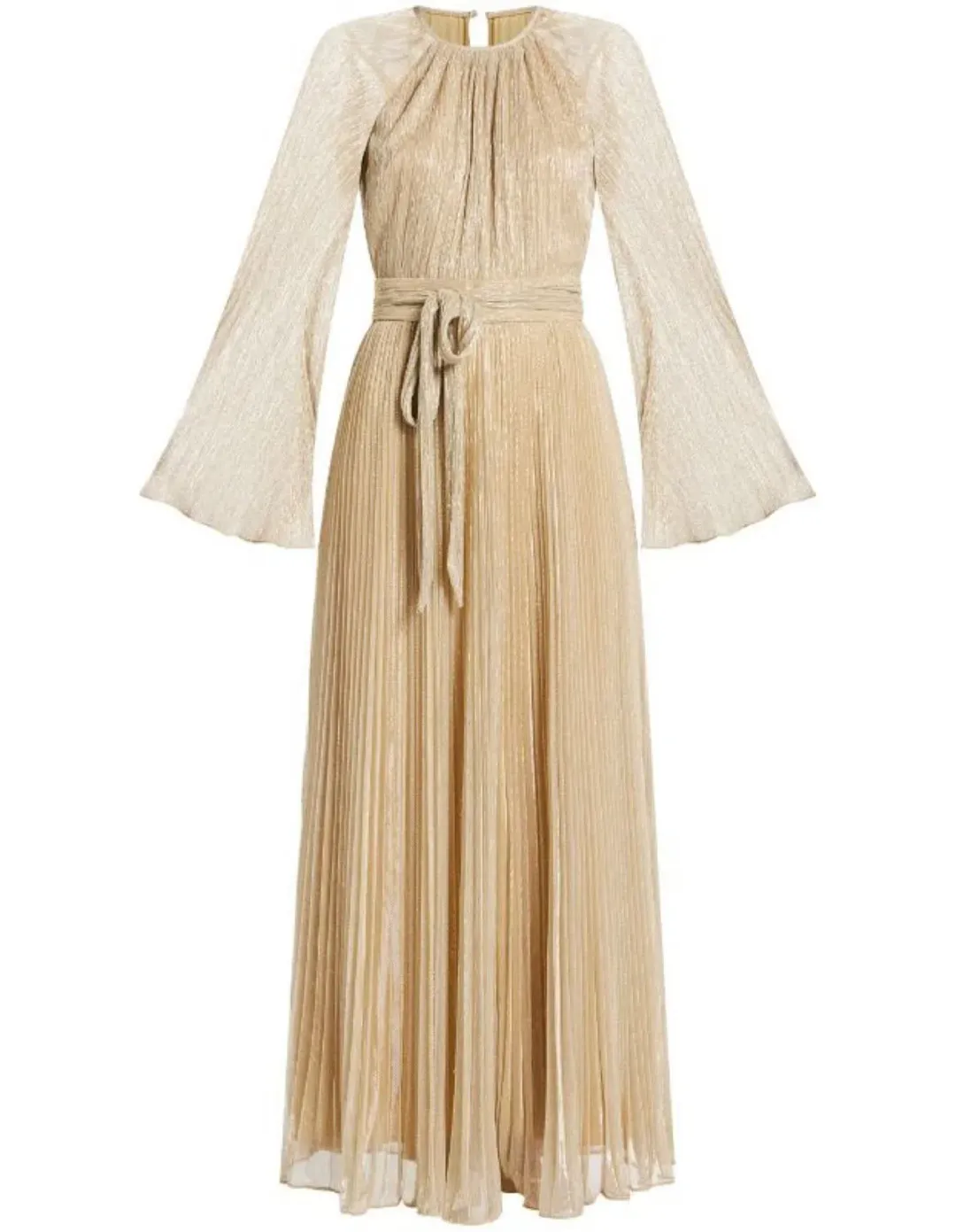 Simkhai Long Sleeve Belted Maxi Gown Gold Size 12/8 for rent on The Volte - main image