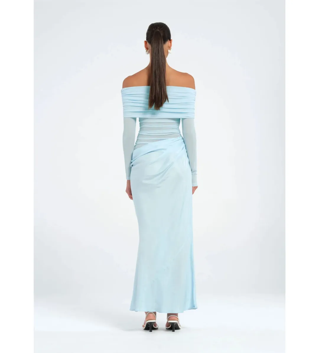 Benni Yasmin Off Shoulder Maxi Dress Baby Blue Size 6 for rent on The Volte - main image