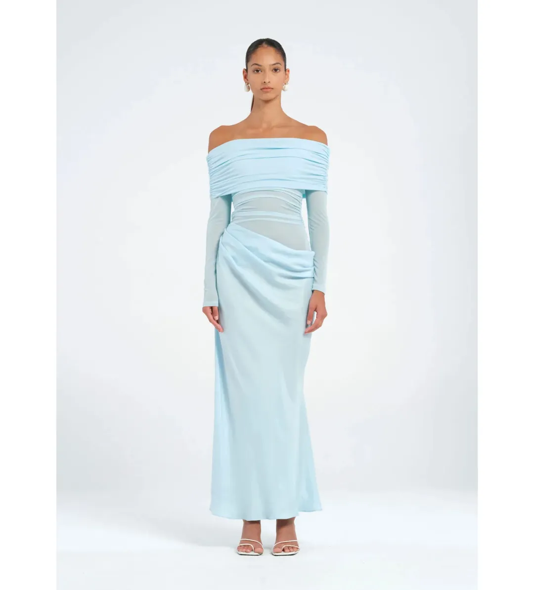 Benni Yasmin Off Shoulder Maxi Dress Baby Blue Size 6 for rent on The Volte - main image